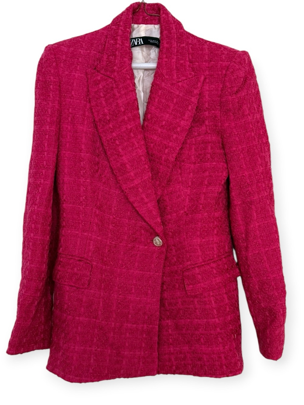 Zara Hot Pink Tweed Blazer Blogger’s Favorite Size S Shoulder Pads Structured